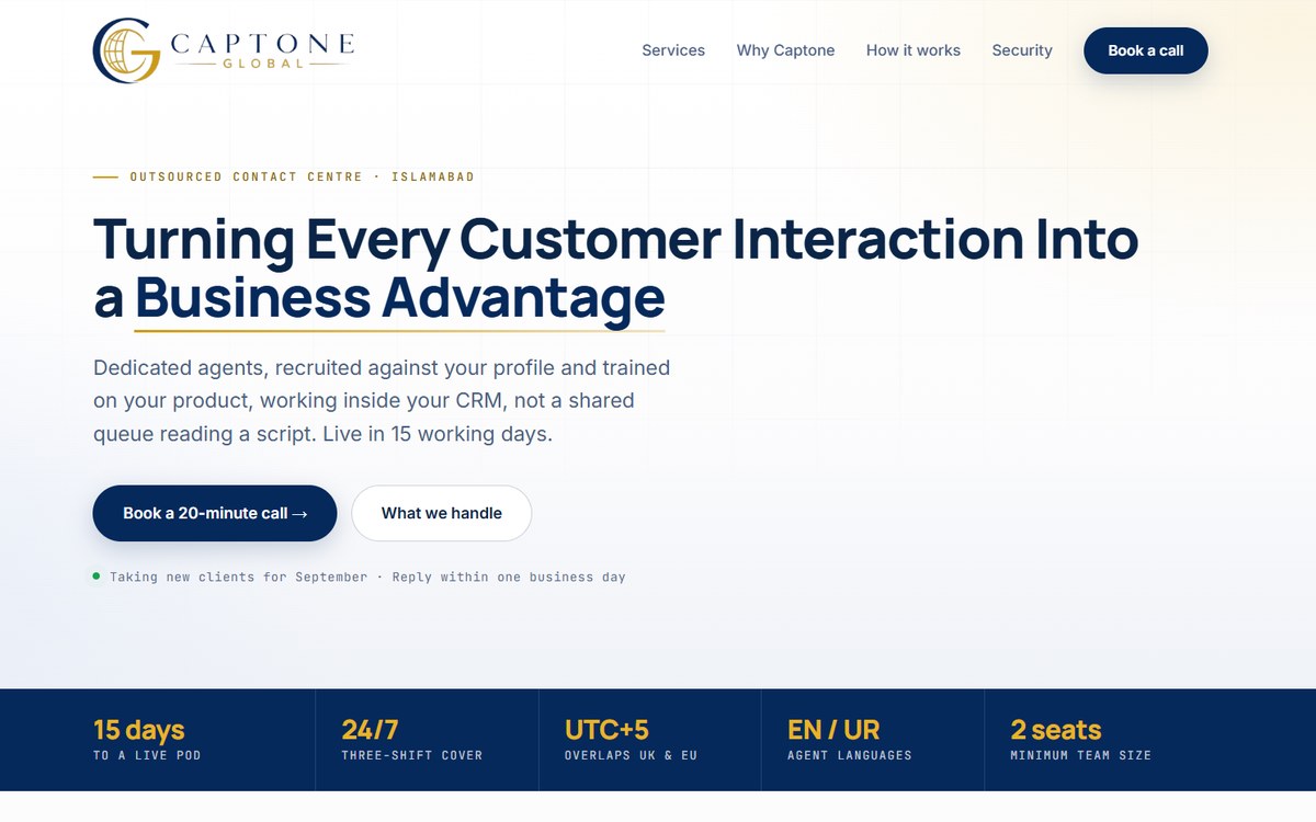 Captone Global — outsourced contact centre website built by The Web Makers