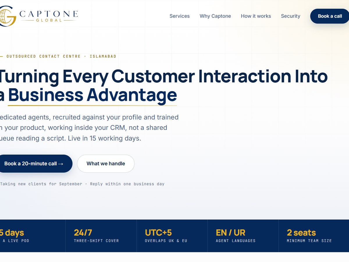 Captone Global — outsourced contact centre website built by The Web Makers