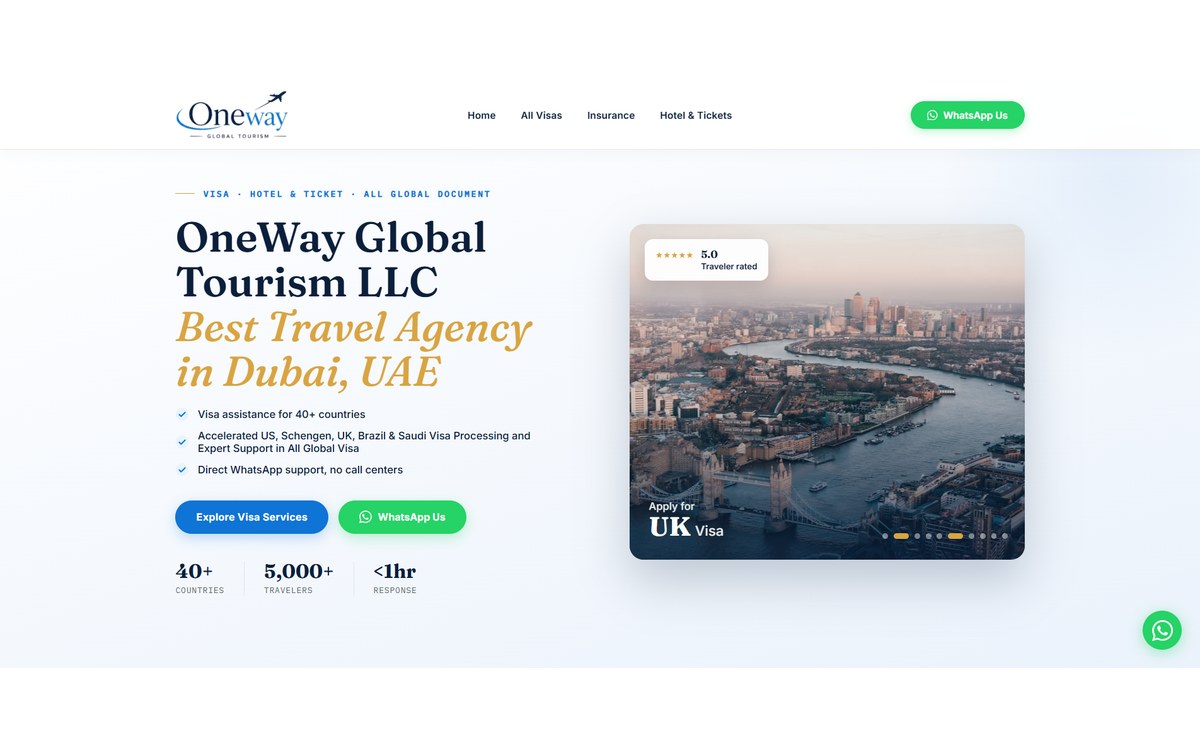 Oneway Global Tourism — Dubai travel agency website built by The Web Makers