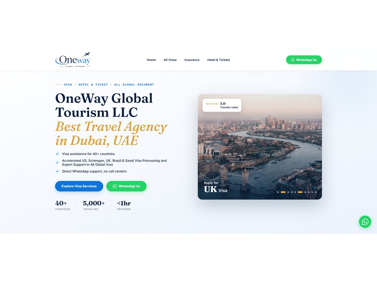 Oneway Global Tourism — Dubai travel agency website built by The Web Makers