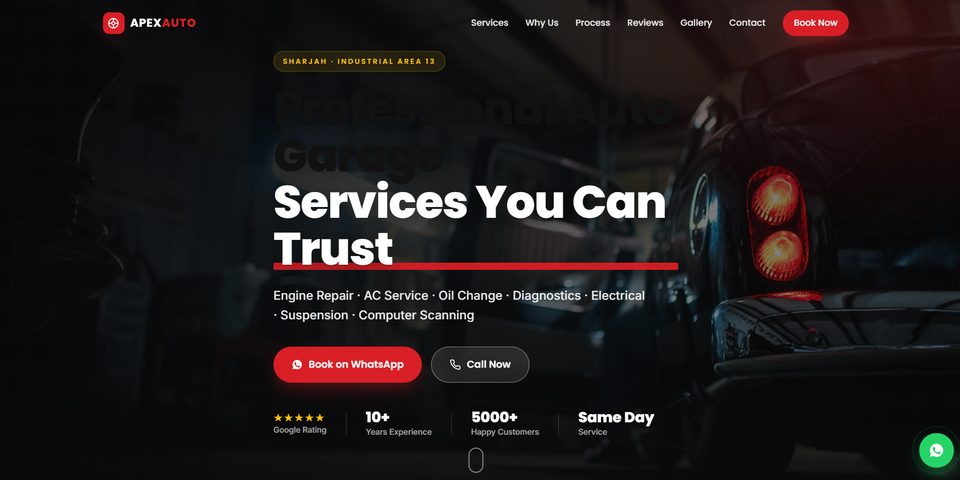Apex Auto Studio website design preview